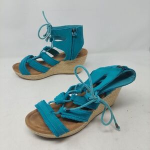 Minnetonka Turquoise Suede Gladiator Lace Up Espadrille Wedge Sandals Size 9